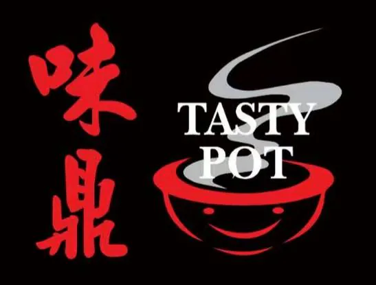 Restaurant logo featuring a hot pot as the emblem, paired with the store name Tasty Pot.